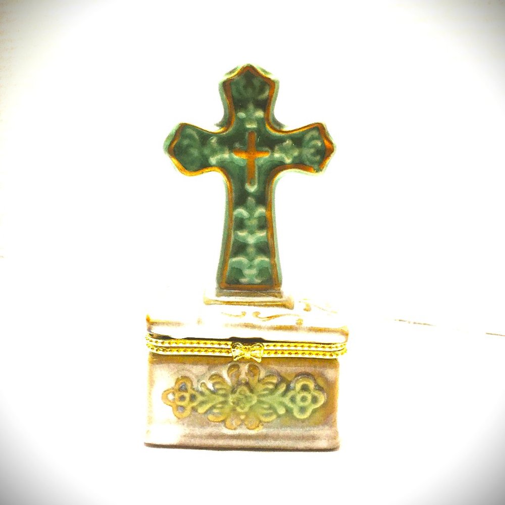 Irish Celtic Cross porcelain trinket box, great gift idea